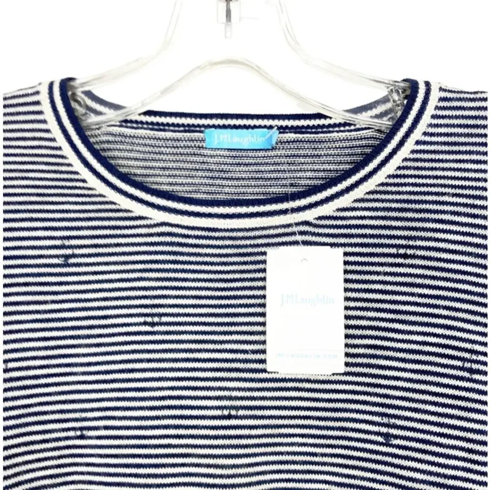 J. McLaughlin Striped Anchor Print Linen Blend Sweater Sz XL